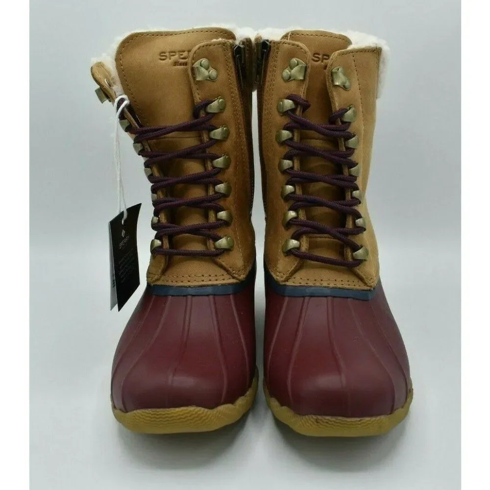 NWB Sperry Womens Size 7 M Saltwater Tall Leather Cozy‎ Tan Duck Boots STS85401